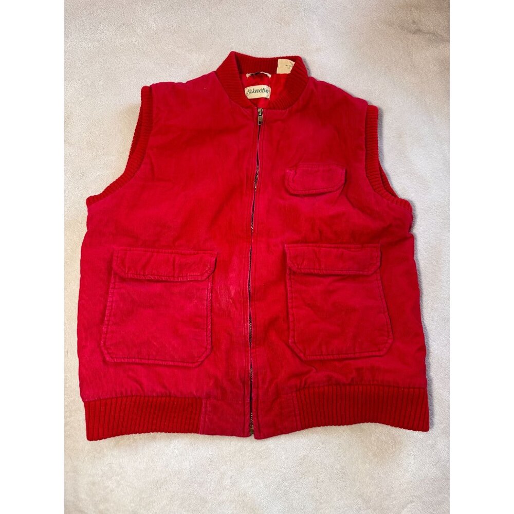 Vintage St. Johns Bay Red Corduroy Zip-Up Vest Size Large